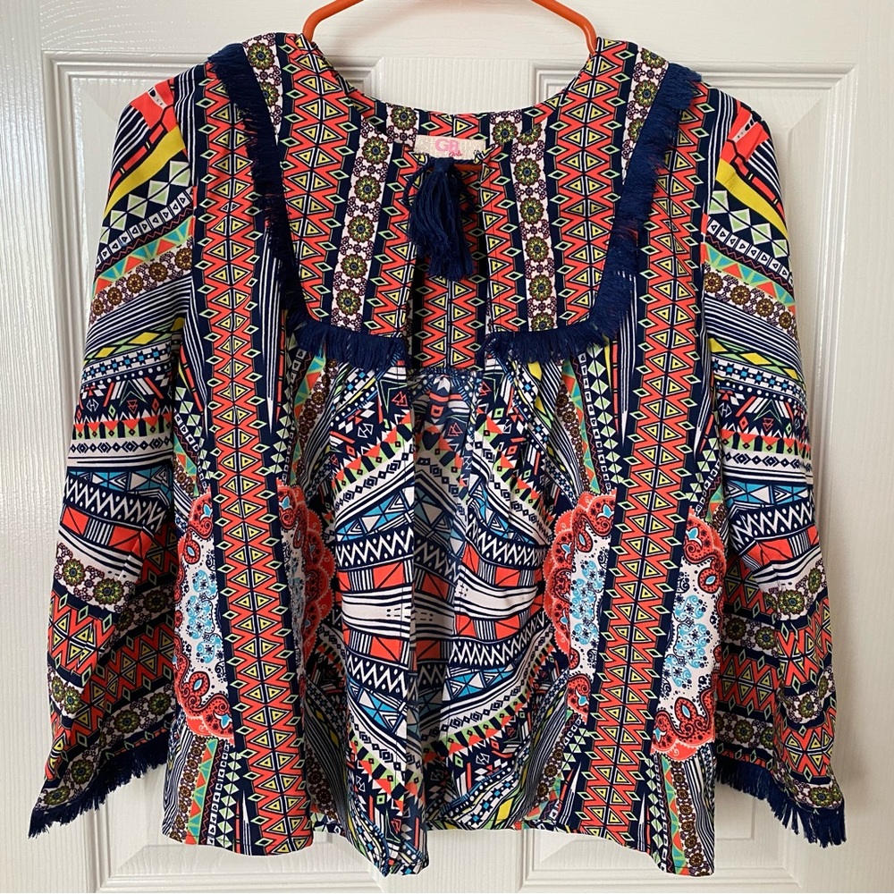 Gianni Bini Girls Fringe Long Sleeve Top Size L (12/14) EUC